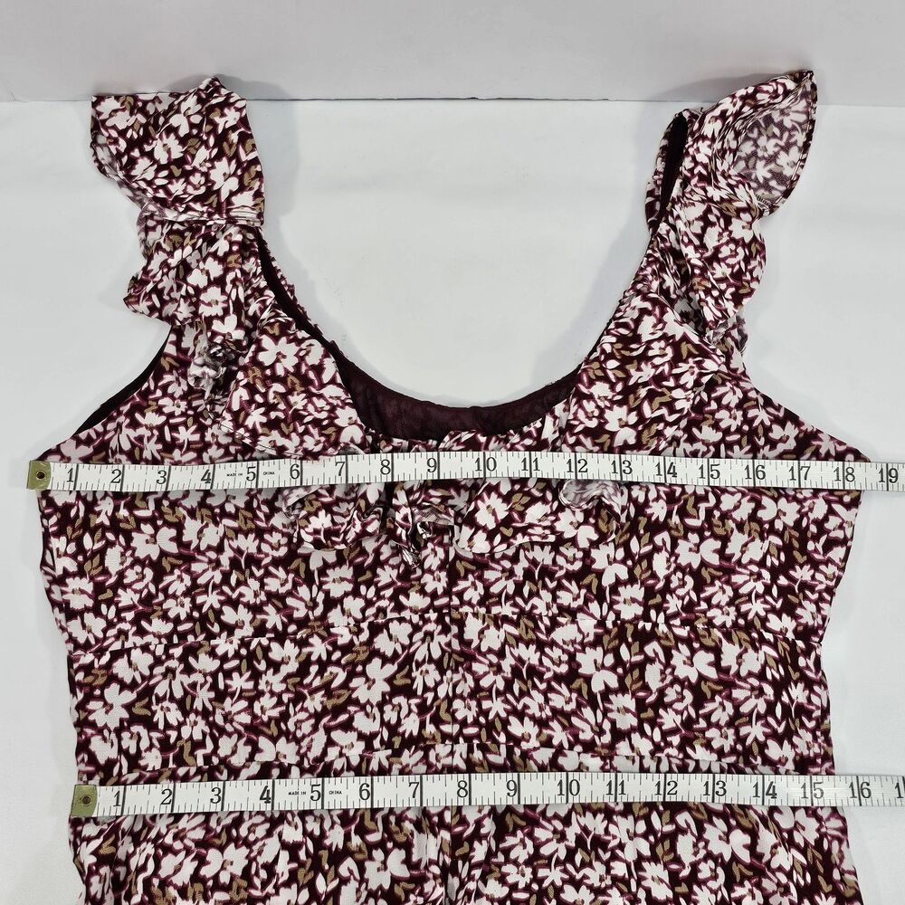 Madewell Women's Emma Floral Burgundy Ruffled Scoopneck Maxi Dress Size 10 - Picture 7 of 8
